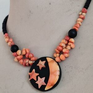 Vintage Genuine Apple Coral Stars & Moon Necklace